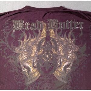Brad Butter T Shirt Mens XXL Burgundy Graphic Print Short Sleeve V Neck‎ Y2K